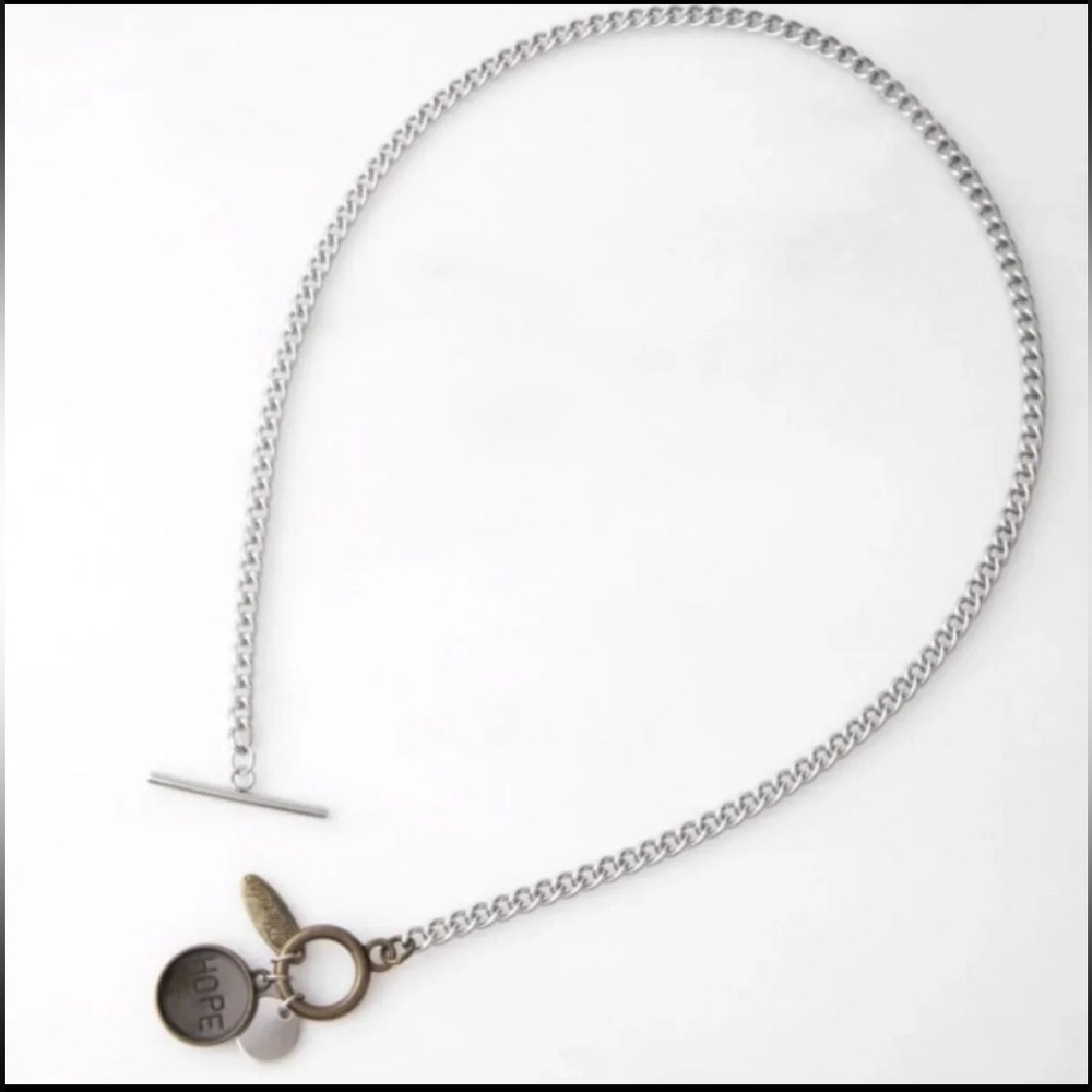 Plunder Hopeful Toggle Necklace Silver Chain & Antique Bronze “Hope” Charm